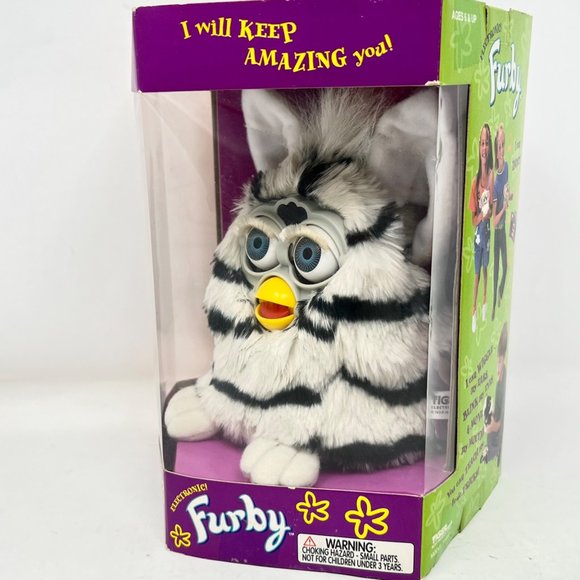 Furby Zebra Black/White Stripes 70-800 Blue Eyes 1998 Factory Sealed NEW - Picture 2 of 9